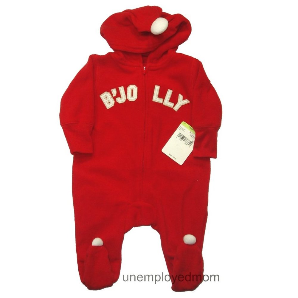 Christmas Outfit Footed Holiday Boys Girls Coat Fleece Zip Up Jacket B Jolly